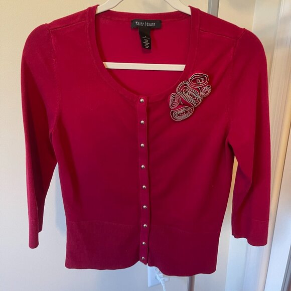 White House Black Market Sweaters - WHBM (White House Black Market) Rosette Applique Cardigan, Size S